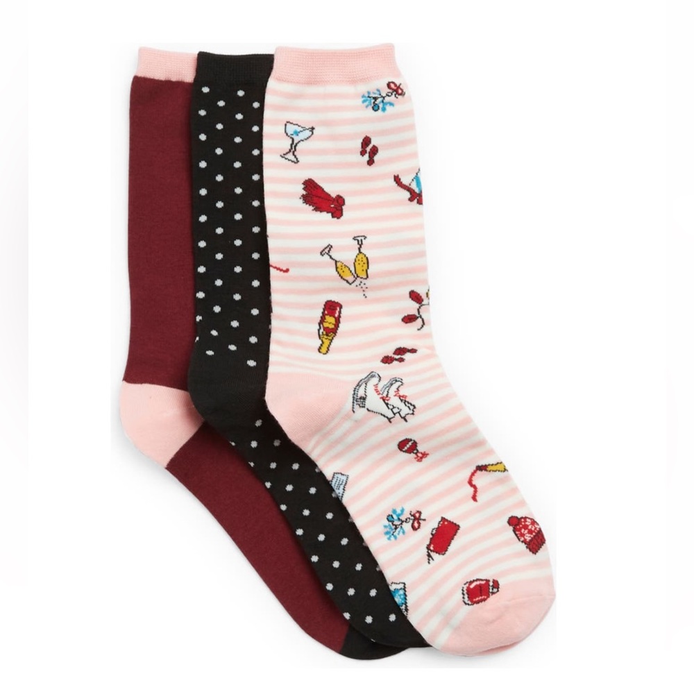 Kate Spade Socks Holiday Stripe Crew Socks 3 Pack